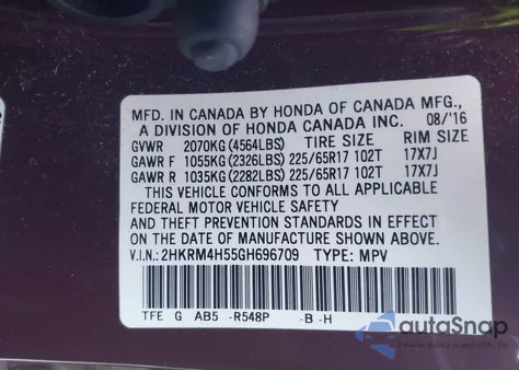 2016 Honda Cr-V Ex z USA, uszkodzony, nr VIN 2HKRM4H55GH696709